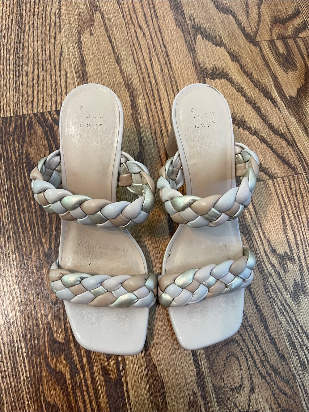 A New Day braided double-strap slide sandals in cream and tan